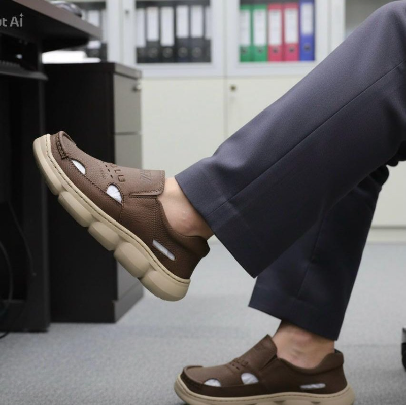 Brown Ventilated Slip-On Shoes Office Comfort Design 