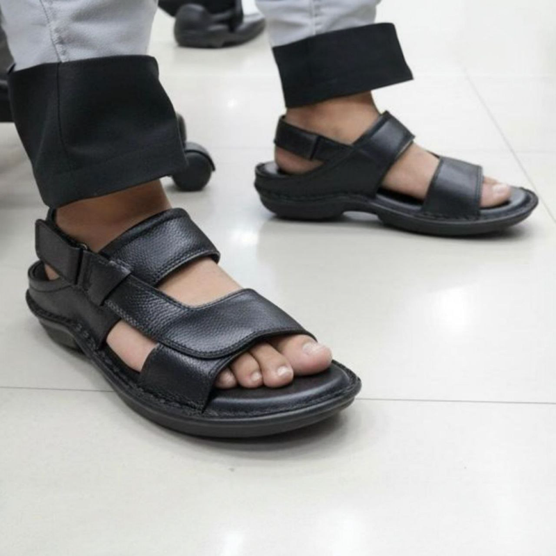 Black Buckle Sandals — Adjustable Leather Comfort