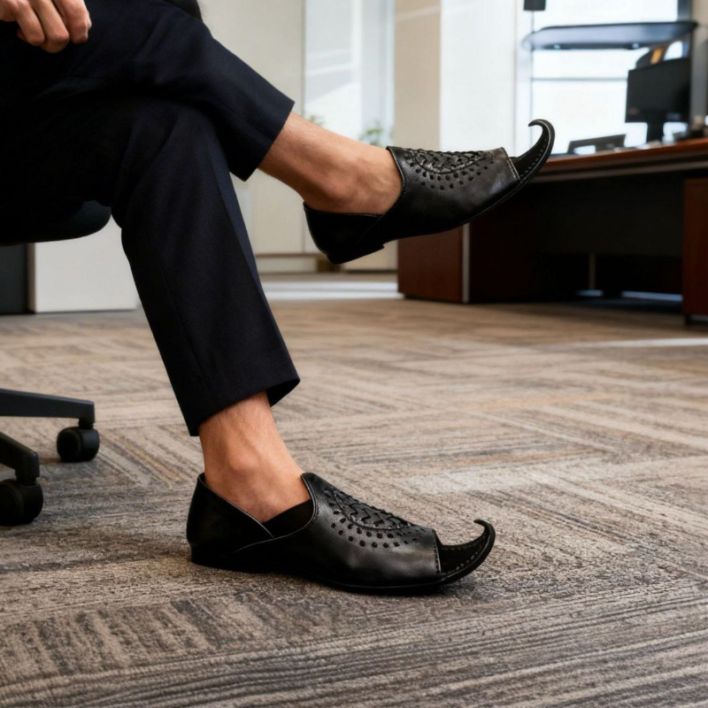 Black Woven Peshawari Chappal — Handcrafted Leather 