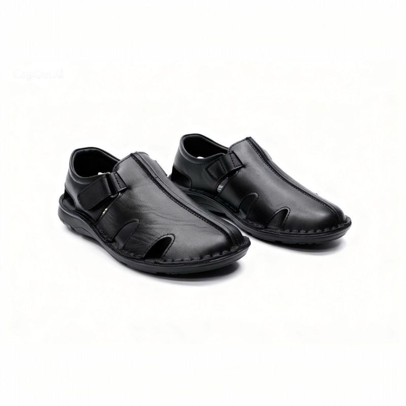 Brown Closed-Toe Sandals — Ventilated Strap Design 