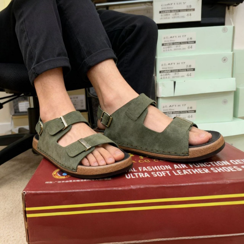 Black & Green Buckle Sandals — Cork Sole Comfort 