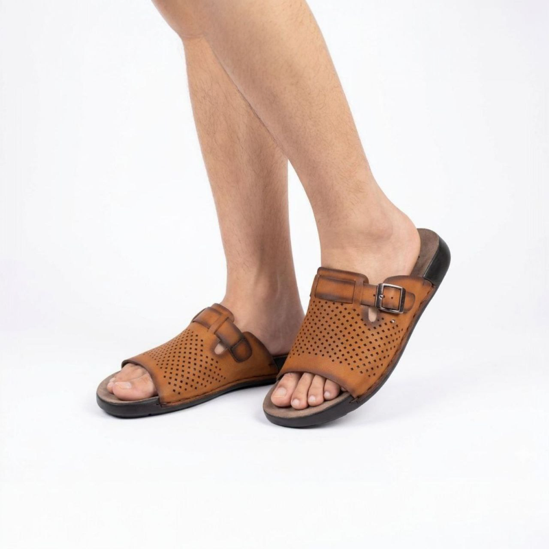 Brown Perforated Buckle Sandals — Everyday Comfort
