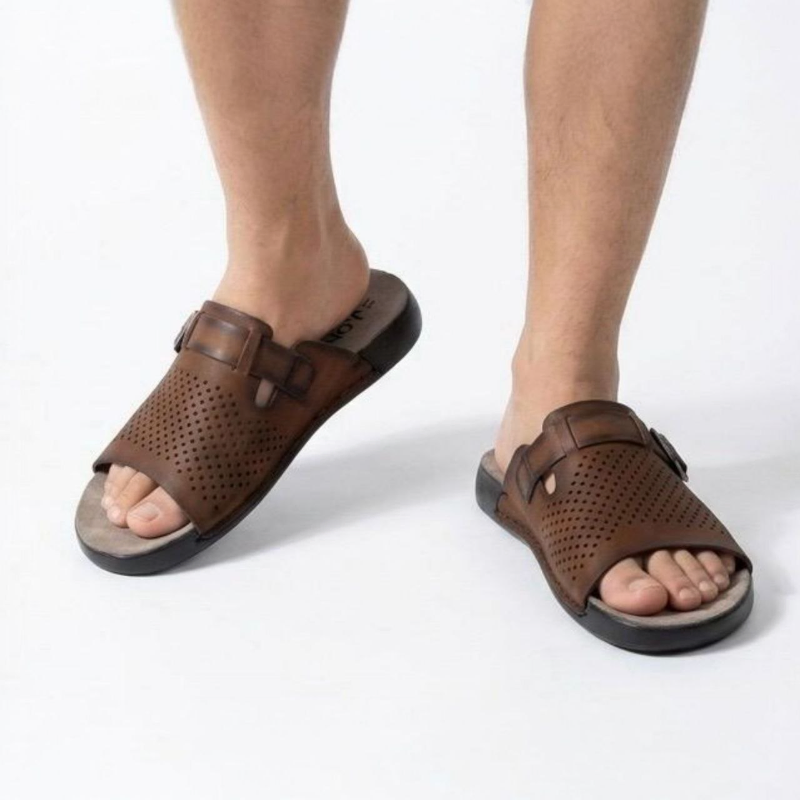 Brown Perforated Buckle Sandals — Everyday Comfort