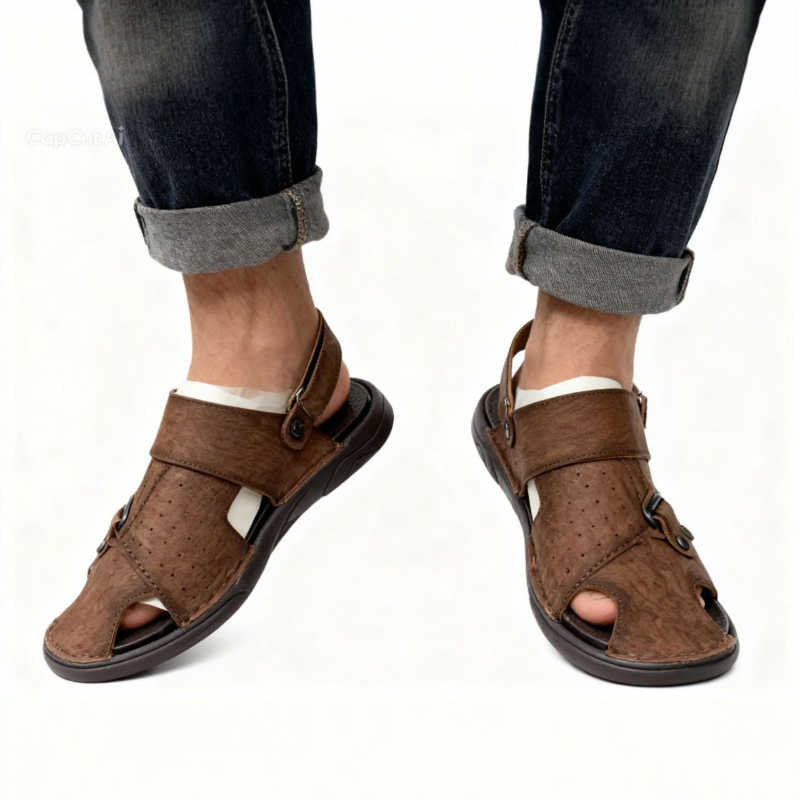 Brown Rugged Sandals — Perforated Strap Comfort 