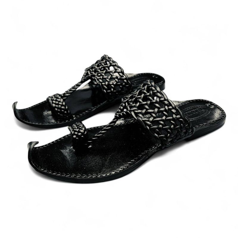 Men Black Kolhapuri Chappals Handcrafted Leather Sandals