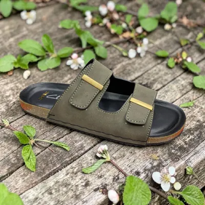 Men’s Brown Velcro Cork Sandals | Premium Comfort Slides