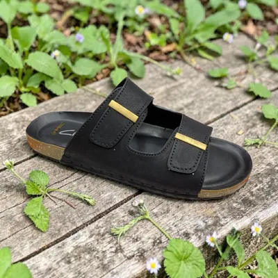 Men’s Brown Velcro Cork Sandals | Premium Comfort Slides