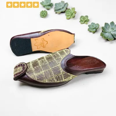 Pure leather men Embroidered Leather Slippers – Luxury and Comfort