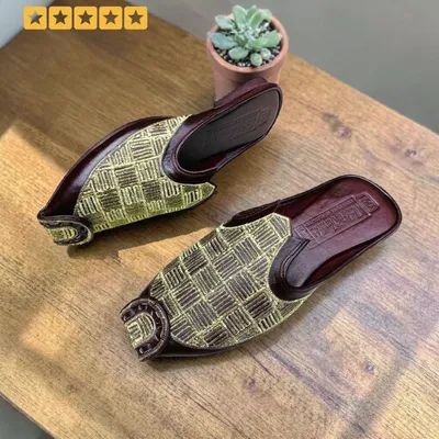 Pure leather men Embroidered Leather Slippers – Luxury and Comfort