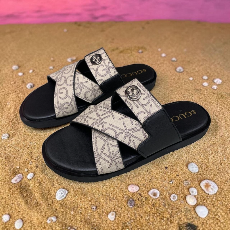 Men’s Luxury Monogram Cross-Strap Slides | Premium Leather Resort Sandals