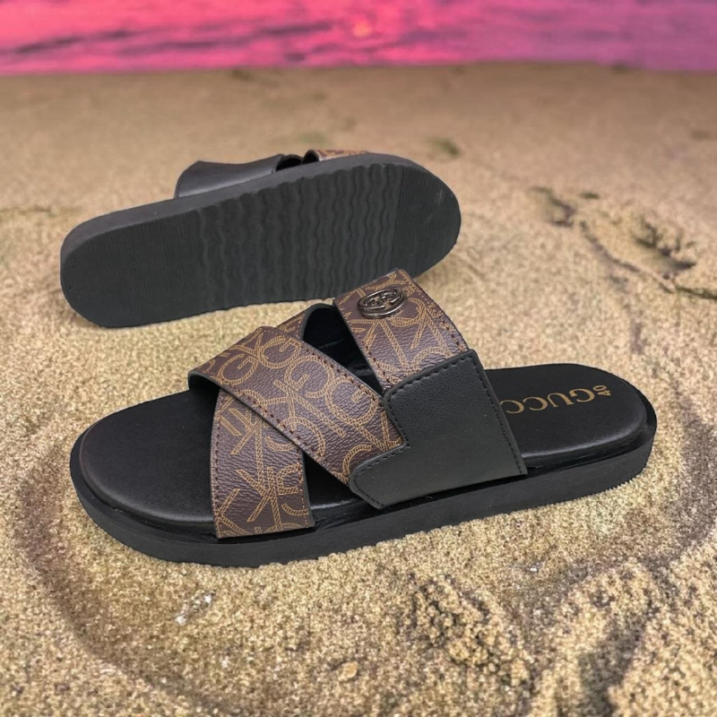 Men’s Luxury Monogram Cross-Strap Slides | Premium Leather Resort Sandals