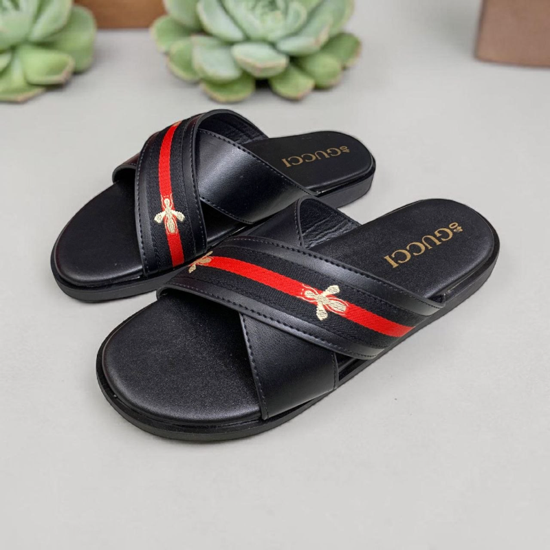 Men’s Luxury Crossover Slides with Signature Striped Webbing