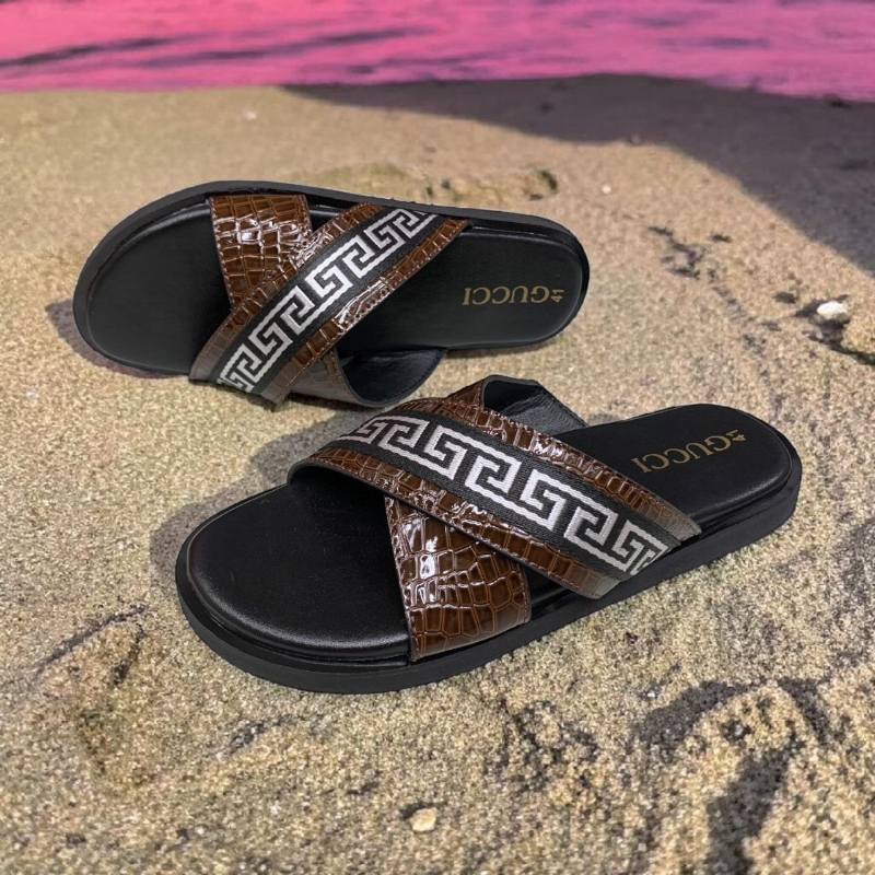 en’s Designer-Inspired Luxury Leather Slides | High-Fashion Summer Sandals