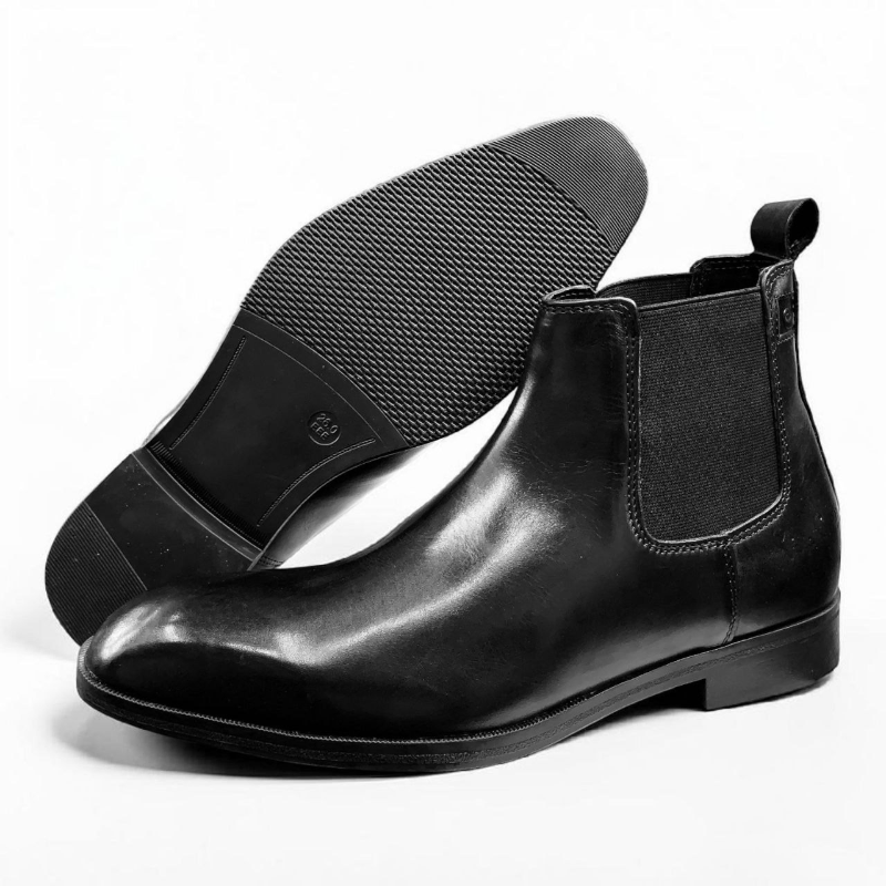  Men's Black Leather Chelsea Boots – Elastic Side Panel, Pull Tab, Rubber Outsole