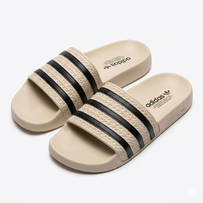 Men's Three-Stripe Adilette Slides Black/White Cushioned Footbed