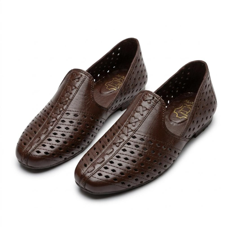 Men's Perforated Leather Slip-On Cut-Out Loafer, Black & Dark Brown