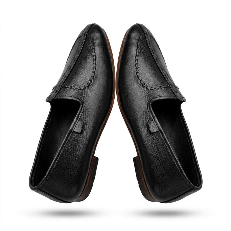 Men's Leather Mojari Loafer – Hand-Stitched Apron Toe, Dark Brown & Black