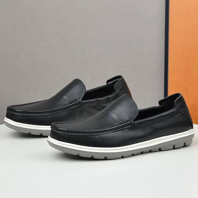 Men's Smooth Leather Slip-On Loafer Flat White Sole