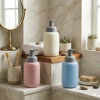 Speckled Ceramic Foaming Soap Dispenser – 3 Colors: Cream, Blush Pink & Sky Blue