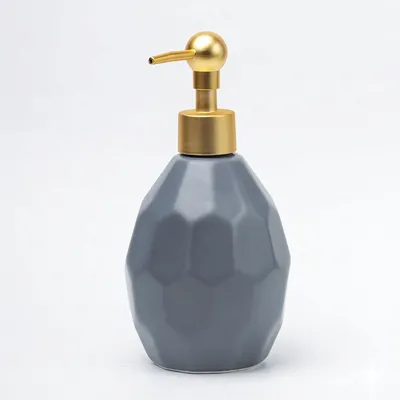 Faceted Ceramic Soap Dispenser – Brushed Gold Pump, 3 Colors: Grey, White & Black