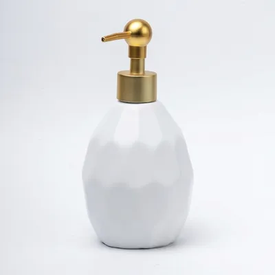  Faceted Ceramic Soap Dispenser – Brushed Gold Pump, 3 Colors: Grey, White & Black