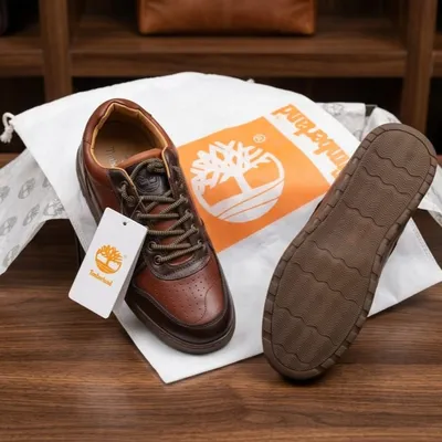 Timberland Men's Leather Lace-Up Casual Shoe – Tan/Brown, Perforated Upper, Wave Sole