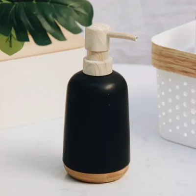  Ceramic Soap Dispenser with Bamboo Base – Matte Black, Grey & White 