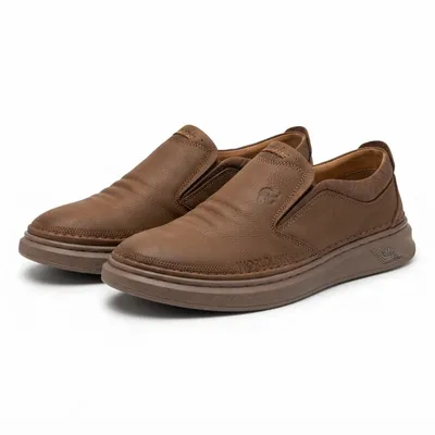 Men's Leather Lace-Up Casual Shoe – Tan/Brown, Perforated Upper, Wave Sole