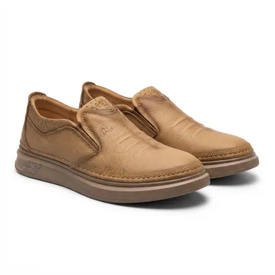 Men's Leather Lace-Up Casual Shoe – Tan/Brown, Perforated Upper, Wave Sole