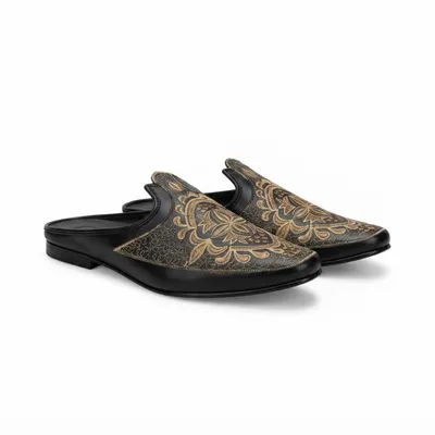 Men's Embroidered Leather Mule Loafers – Backless Slip-On Shoes | STRYDE