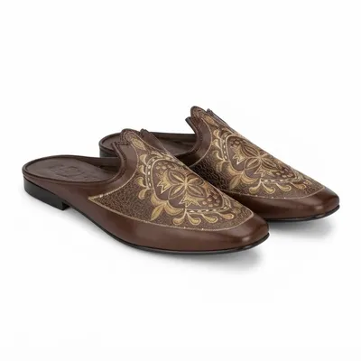 Men's Embroidered Leather Mule Loafers – Backless Slip-On Shoes | STRYDE