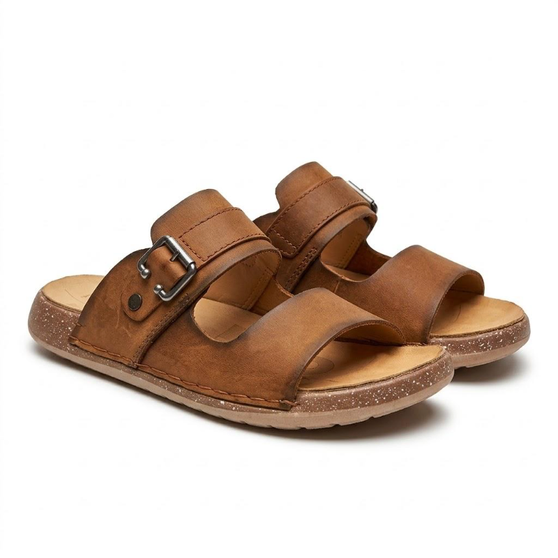 Men's Croc-Embossed Cross-Strap Slides  Brown