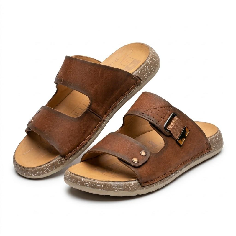 Men's Croc-Embossed Cross-Strap Slides  Brown