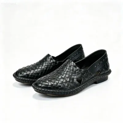 Men's Perforated Leather Slip-On Cut-Out Loafer, Black & Dark Brown