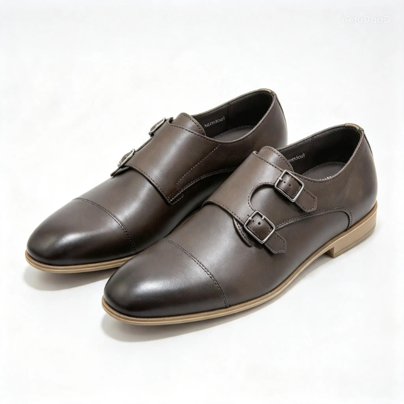 Men’s Brown Leather Double Monk Strap Shoes – Formal Dress Shoes