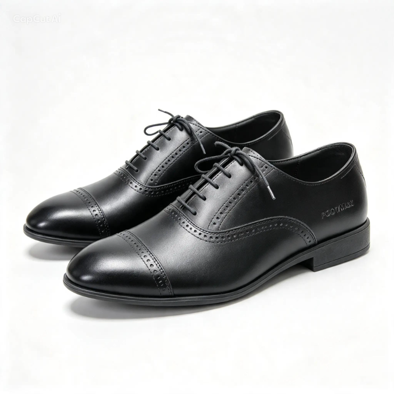 Men’s Leather Cap-Toe Oxford Shoes – Brogue Formal Lace-Ups