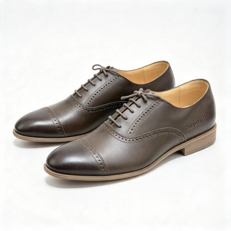 Men’s Leather Cap-Toe Oxford Shoes – Brogue Formal Lace-Ups