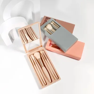 Women Makeup Brush Kit Box With Mirror ( 5 Pc)
