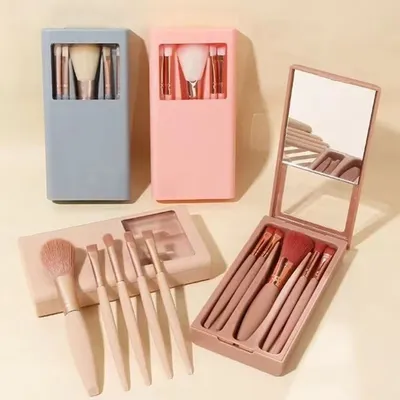 Women Makeup Brush Kit Box With Mirror ( 5 Pc)