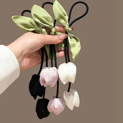Tulip Flower Bow Tassel Elastic Hair Band (1 Pc)