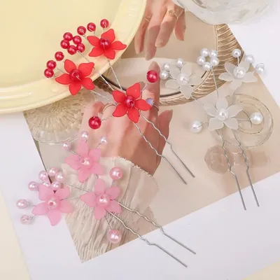 Crystal Pearl Flower Design Bun Hair Pin (2 pc)