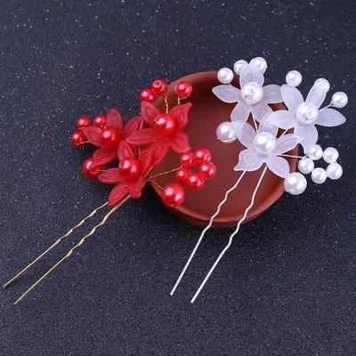 Crystal Pearl Flower Design Bun Hair Pin (2 pc)