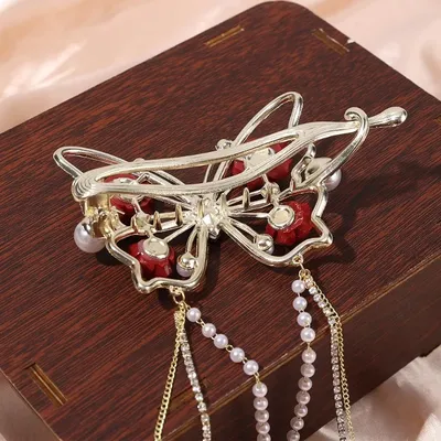 Red Rose Butterfly Tassel Hairpin Hair Clip (1 pc)