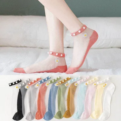 Pearl Daisy Flower Transparent Socks (1 pairs)