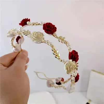 Red and White Rose Headband ( 1 Pc )
