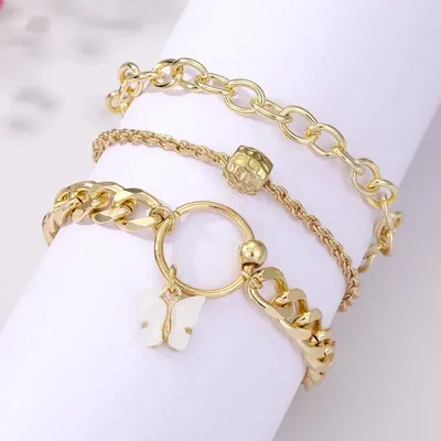  Butterfly Chain Charm Bracelet Set (3 Pcs)