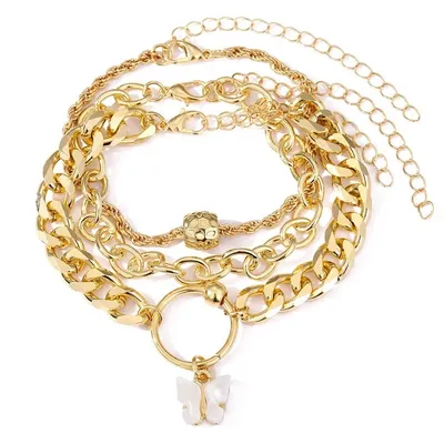  Butterfly Chain Charm Bracelet Set (3 Pcs)