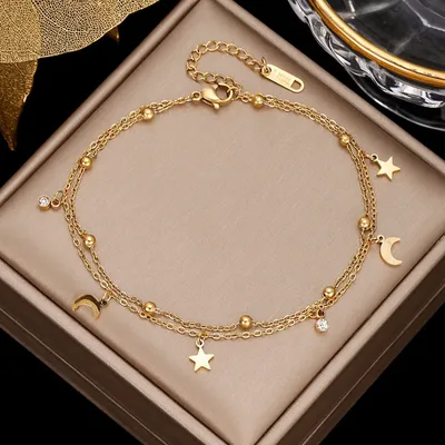 Double Layer Charm Moon Star Bracelet
