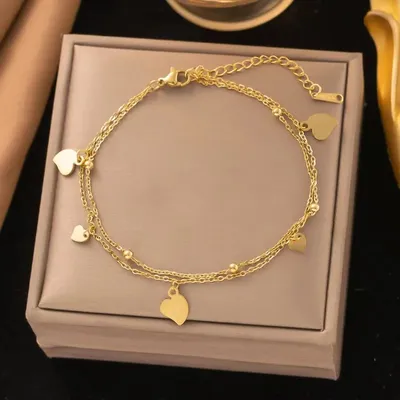 Double Layer Gold Plated Heart Beads Bracelets
