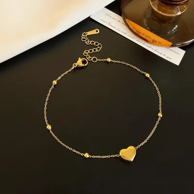 Heart-Shaped Round Bead Anklet